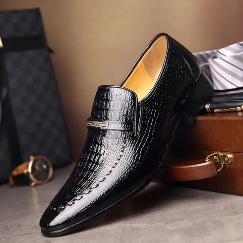 Men's Leather Shoes Casual Business Formal Shoes with Crocodile Pattern